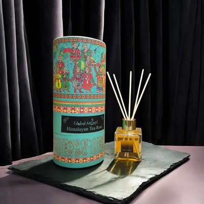 GLOBAL AROMA Reed Diffuser Set Himalayan Tea Rose Fragrance Diffuser Set CUBE-HIMALYNAT-ROSE-100ML W-FIBER(100 ml)