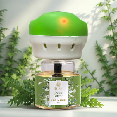 Ekam Deep Forest Scented Plug In Air Freshener Kit Automatic Spray Deep Forest Scented Plug In Air Freshener Kit With 45 ml Refill| Lasts up to 60 days| Used For Aromatherapy, Stress Relief And Relaxation(45 ml)