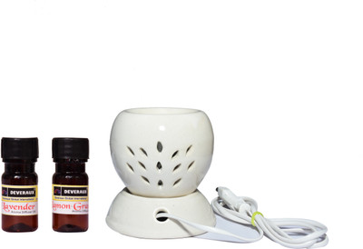 DEVERAUX LAVENDER, LEMON GRASS Diffuser Set CERAMIC BALL SHAPE WHITE ELECTRIC OIL DIFFUSER FOR HOME FRAGRANCE (WITH 02 PC 10 ML AROMA OIL LAVENDER & LEMON GRASS)(20 ml)