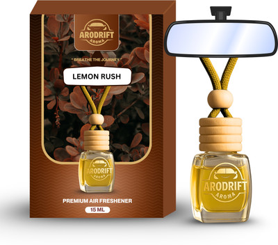 AroDrift Lemon Rush Aroma Oil, Diffuser Set, Refill Premium Hanging Car Perfume Pack Of 1 Lemon Rush Last Up to 30 Days Car Accessories Natural Essential Fragrance Oils in Glass Bottle with Wooden Diffuser Lid 15ML(15 ml)