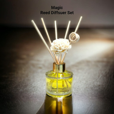 GLOBAL AROMA Magic Reed Diffuser Set Fragrance for Office, Home, Gym and Yoga Diffuser Set Magic Reed Diffuser Set 60ML,Fragrance for Office, Home, Gym and Yoga | Mood Enhancer, Smoke Less Room Freshener for Home(60 ml)