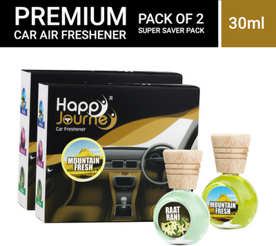 HAPPY JOURNEY Wooden Diffuser, Hanging, Dashboard, Mountain Fresh + Raat Rani Car Freshener Diffuser Car Air Freshener(2 x 15 ml)