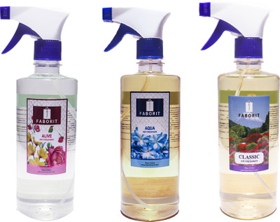 faborit Classic, Alive, Aqua Spray Combo Pack (Alive ,Aqua & Classic) Air Freshener with Long Lasting Fragrance for Office Home & Car - (Pack of 3, 500ML Each)(3 x 500 ml)