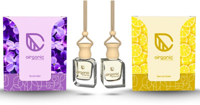 Airganic Combo : Lavender & Lemon Bee Essential Oils in Glass Bottle with Diffuser Lid Car Freshener Diffuser Aroma Combo Offer : Lavender & Lemon Bee |Aroma with Essential Oils in Glass Bottle with Wooden Diffuser Lid|Car Freshners|Premium Car perfume| Car Hanging Accessories| Car Accessories Inter