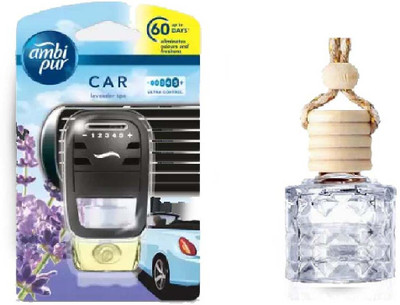 Ambipur Car Perfume Lavender Fragrance with Essential Oil Hanging Bottle Diffuser Air Freshener/Purifier Pur Relaxing Lavender Starter Kit Combo with Car Air Freshener Diffuser Hanging(7.5 ml)