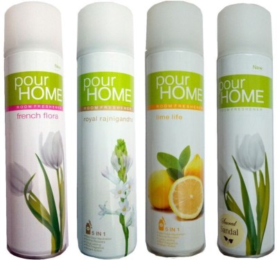 POUR HOME RAJNIGANDHA, FRENCH FUSION, JASMINE Spray(4 x 225 ml)