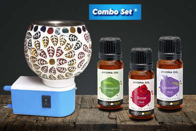 PeepalComm ComboPack -Premium L2 Home Scented Plug In Electric Oil Burner Lamp With 45ml Aroma Oil, Diffuser Set Premium Plug In Electric Oil Burner Lamp With 3 Oil Set 15ml Each Rose Lavender Lemon Grass ( Assorted Design Shipped As Per Availability )Best For Gift(1 Units)