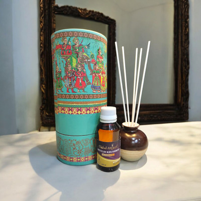GLOBAL AROMA Reed Miti Di Khusbu Fragrance Diffuser Set Ethenic Pot Reed Diffuser Miti Di Khusbu Fragrance,Indian Art,Home Decor,Aromatic Diffuser(100 ml)