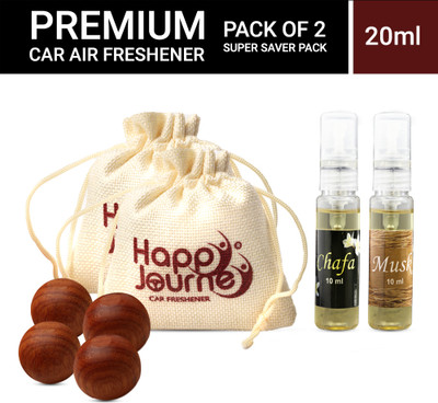 HAPPY JOURNEY Potli Jute Bag, Hanging, Car Perfume, Car/Home/Office/Bathroom, Chafa + Musk Spray, Blocks, Aroma Oil Car Air Freshener(2 x 10 ml)