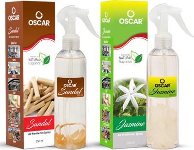 OSCAR Sandal and Jasmine Spray Room Air Freshener with Long Lasting Mood Freshing fragrance(2 x 250 ml)