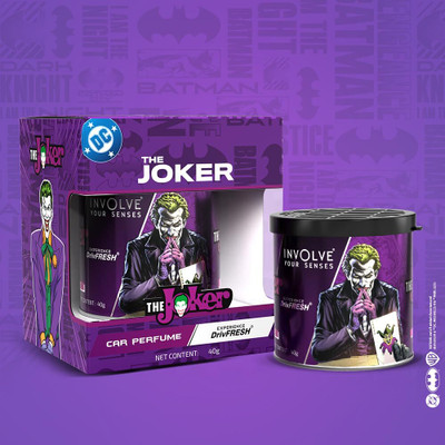 Involve Your Senses - The Joker Fiber Tin Can with OFFICIAL DC MERCHANDISE Car Freshener Blocks - WBC02 | Freshen Up Your Car with Aquatic Fragrance | Car Perfume(40 g)