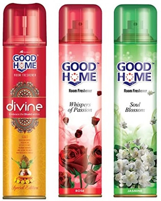 Good Home DIVINE, ROSE, JASMINE Spray Room Fresheners Divine and Whispers of Passion Rose and Soul Blossom Jasmine(3 x 160 ml)