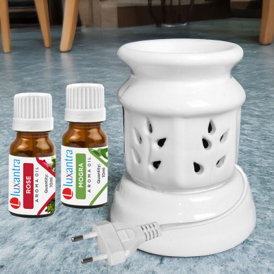 Luxantra Rose and Mogra Aroma Oils Diffuser Set with Ceramic Electric Fragrance Oil Burner Handmade(20 ml)