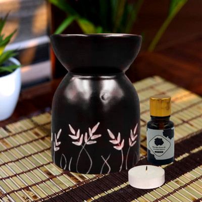 Home Delight PrintedLeaf Aroma Diffuser With 10ml BlackRose Fragrance & One Tea Light Candle Diffuser Set, Aroma Oil HD-PrintedLeaf-Diffuser-Black-BRose-01(3 x 1 Units)
