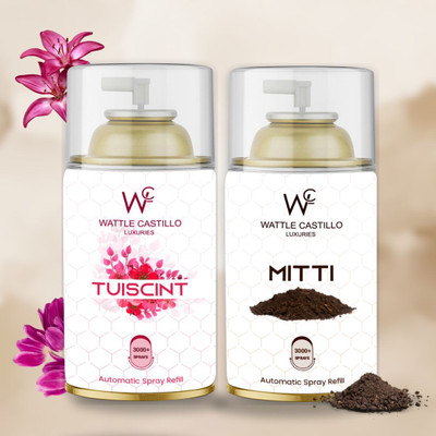 Wattle Castillo Tuiscint & Rainy Mitti Automatic Air Room Freshners For Suit Any Room Refill, Automatic Spray 300ml Air Freshener Refilled(2 x 265 ml)