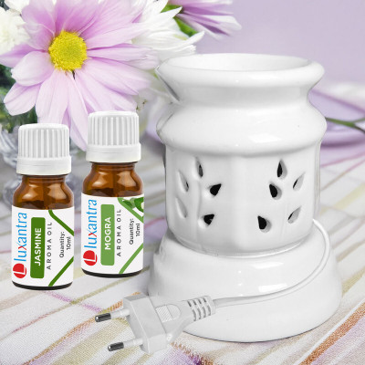 Luxantra Jasmine and Mogra Aroma Oils Diffuser Set with Ceramic Electric Fragrance Oil Burner Handmade(20 ml)