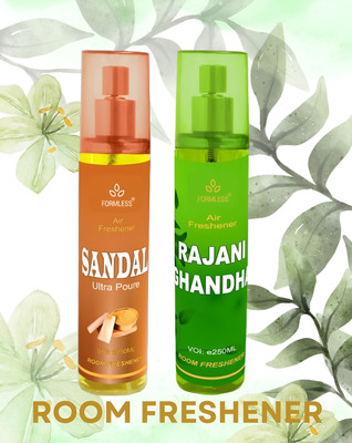 Formless rajnigandha, sandal Car Freshener Spray Rajnigandha 250ml Room Freshener 1pc. and Sandal 250ml Room freshener 1pc.(2 x 250 ml)