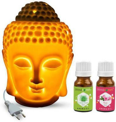 PeepalComm Lemon Grass, Rose Aroma Oil, Diffuser Ceramic Electric Buddha Diffuser Night Lamp with 2 Lemon Grass.Rose Aroma Oil 10ml Each For Home Decor & Fragrance(1 Units)