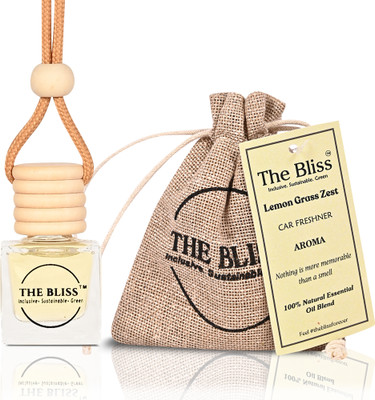 The Bliss Car Air Freshener in Glass bottle with Wooden Diffuser Lid (Lemon Grass Zest) Diffuser Car Perfume | Air Freshener with Essential Oils Long lasting Fragrance in Glass bottle with Wooden Diffuser Lid | Car Freshener 10ml (Lemon Grass Zest)(10 ml)