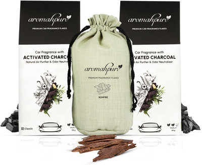 Aromahpure Premium Car Perfume Flakes with Activated Charcoal|Royal Oudh Fragrance Diffuser Oud Flakes with Activated Charcoal (100 Grams)(2 x 100 g)