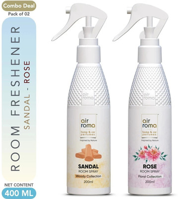 Airroma Rose, Sandal Spray Long-lasting Odour Eliminator for Home, Hotel Rooms, Toilet & Office Use(2 x 200 ml)