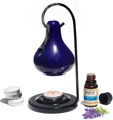 LANDSLIDE Ceramic Blue Hanging, Set with 10ml Lavender, 4 Tea Light Candles Diffuser PSI-HANGINGBLUE-WITH10MLLDR(1 Units)