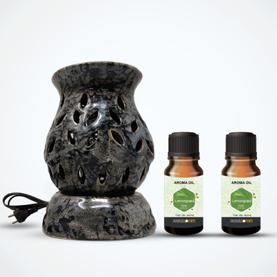 PeepalComm A2 Ceramic Electric Fragrance Diffuser Oil Burner With 2 10ml Lemon Grass Aroma Oil, Diffuser Set, Refill A3 Premium Handcrafted Ceramic Electric Fragrance Diffuser Oil Burner |Fragrance Oil Diffuser for Home with 2 Set Lemon Grass 10ml Fragrance Diffuser Oils, Attractive Shape,(3 x 6.67 