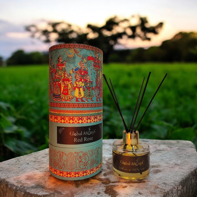 GLOBAL AROMA Reed Diffuser Set Red Rose Fragrance Diffuser Set R-SET120ML-REDROSE-B-FIBER(120 ml)