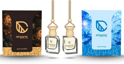 Airganic Aroma Swing Combo Offer : Oud Wonder & Snow Smog Car Freshener Diffuser Aroma Swing Combo Offer : Oud Wonder & Snow Smog |Aroma with Essential Oils in Glass Bottle with Wooden Diffuser Lid|Car Freshners|Premium Car perfume| Car Hanging Accessories| Car Accessories Interior(20 ml)