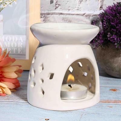 LANDSLIDE Ceramic Round Aroma, Burner with 1 Tea Light Candle, White 3.25 Inch Diffuser Set PSI-CMK-ROUNDSMALL-BURNERBLK-3.25INCH-FC(25 ml)