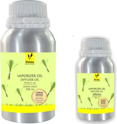 Veena Vaporizer Diffuser Oil Lemongrass 500ml & Lemongrass 100ml Pack Of 2 (600ML) Diffuser(2 x 300 ml)