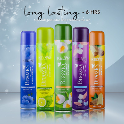 Kelyn JASMINE, LEMON, SANDALWOOD, EXOTIC ORCHID, ADVENTURE Spray JASMINE, ADVANTURE, LEMON FRESH, SANDALWOOD, EXOTIC ORCHID- ROOM FRESHNERS ( PACK OF 5 )(5 x 230 ml)