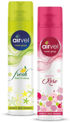 Airvel Fresh Lime 'n' citrus, Majestic Rose Car Freshener Spray Fresh Lime 'n' citrus Room Spray 125g + Majestic Rose Room Spray125g Combo Pack(2 x 125 g)