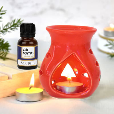 Airroma Red Diffuser Set with Sea Blue 10ml oil and 2pcs Candle Diffuser Set, Diffuser, Aroma Oil Red Diffuser Set with Sea Blue 10ml oil and 2pcs Candle(4 x 1 Units)
