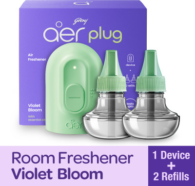 Godrej Aer Plug - Violet Bloom Refill Device + 2 Refills Electric Air Freshener(2 x 25 ml)