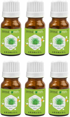 PeepalComm Pure Essential High Scented Aroma Oil lemon grass Scented Set of 6 Of 10 Ml each Aroma Oil Pure Aroma Essential High Scented Aroma Oils for Diffuser,Oil Burner Set of 4 Fragrance Scent - Lavender Best for Home Office, Cool Mist Large Rooms, Bedroom(6 x 1 Units)