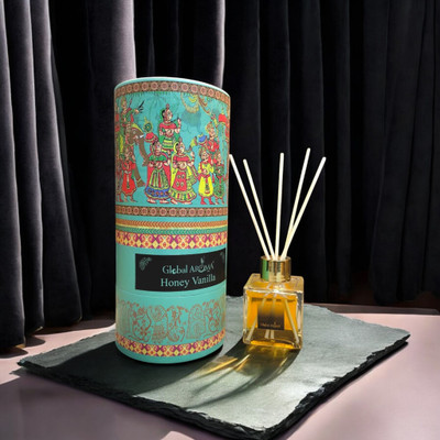 GLOBAL AROMA Reed Diffuser Set Honey Vanila Fragrance Diffuser Set CUBE-HONEY VANILA-100ML W-FIBER(100 ml)
