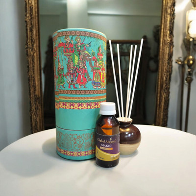 GLOBAL AROMA Reed Magic Fragrance Diffuser Set Ethenic Pot Reed Diffuser Magic Fragrance,Indian Art,Home Decor,Aromatic Diffuser(100 ml)