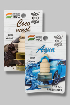 areej Aqua, Coco musk Car Freshener Diffuser Car hanging perfume Car air freshener Mix Combo(2 x 8 ml)