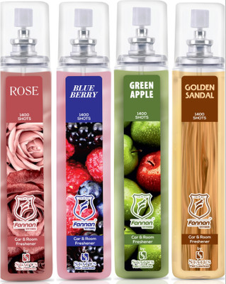 FANNAN The Artist PREMIUM CAR & ROOM AIR FRESHENER ROSE,GOLDEN SANDAL,BLUE BERRY,GREEN APPLE- 4PCS Car Freshener Spray PREMIUM CAR & ROOM FRESHENER ROSE,SANDAL,BLUEBERRY,GREENAPPLE(4 x 250 ml)