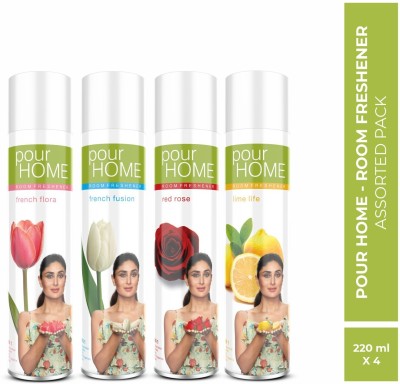 POUR HOME French Flora, French Fusion, Red Rose & Lime Life Room Freshener Combo (Pack of 4) Spray(4 x 220 ml)