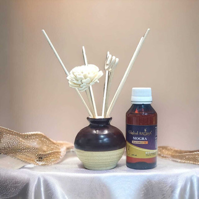 GLOBAL AROMA MOGRA Diffuser Set Mogra Reed Diffuser Set-100 ml | Toxin-Free | Fine-Living Fragrance for Office, Home and Stress Relief | Mood Enhancer(100 ml)
