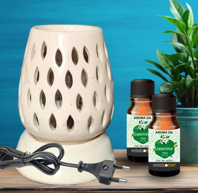 PeepalComm S1 Jasmine Scented Electric Ceramic Diffuser Aroma Oil Burner Lamp With 1 10ml Aroma Oil, Diffuser Set, Refill Suitable for Room office restaurant spa living room gym bar Air Freshener etc. (Size: 11 x 9 cm, White) with 1 extra bulb(20 ml) PeepalComm S1 Jasmine Scented Electric Ceramic Diffuser Aroma Oil Burner Lamp With 1 10ml Aroma Oil, Diffuser Set, Refill Suitable for Room office restaurant spa living room gym bar Air Freshener etc. (Size: 11 x 9 cm, White) with 1 extra bulb(20 ml)