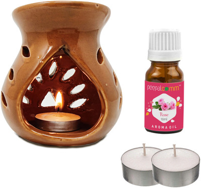 PeepalComm Ceramic Diffuser Aroma Oil Fragrance for Office Home Hotel, Rose Aroma Oil, Diffuser PC-BrownDiff_RS(10 ml)
