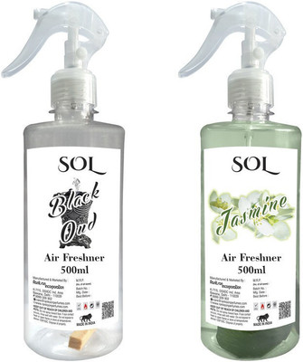 Sol Oudh, Jasmine Spray Black oud and Jasmine Air Freshener pack of 2 - 500ml each(2 x 500 ml)