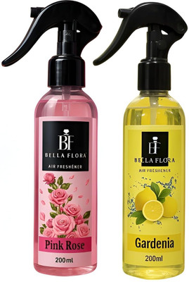 BELLA FLORA Air Freshener Spray Pink Rose & Gardenia | Long-Lasting Fragrance Spray Air Freshener Spray Pink Rose & Gardenia | Long-Lasting Fragrance Perfect For Home, Office, Salons(2 x 200 ml)