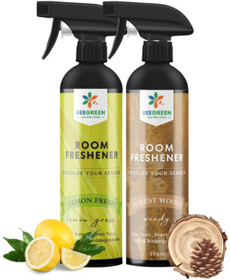 BeeGreen Lemon Fresh & Forest Woody Automatic Spray Room Freshener Lemon Fresh & Forest Woody Combo 500 ml each, Eco Friendly,(2 x 500 ml)