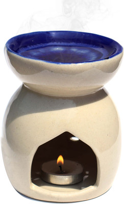 LANDSLIDE Ceramic Aroma Burner Blue, Leaf Design With 1 Tea Light Candle Diffuser PSI-LEAFTYPE-BLUEBNR-1TLC(20 ml)