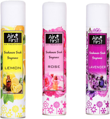 Air first rose, lemon, lavender Car Freshener Spray Air frist room freshener cobo pack of 3(3x300ML)(3 x 300 ml)