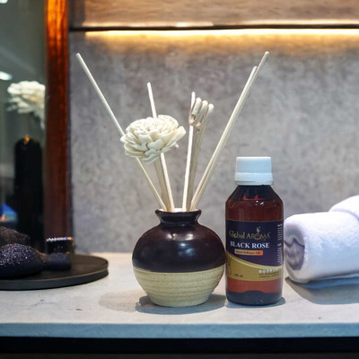 GLOBAL AROMA BLACKROSE Diffuser Set Black Rose Reed Diffuser Set-100 ml | Toxin-Free | Fine-Living Fragrance for Office, Home and Stress Relief | Mood Enhancer(100 ml)